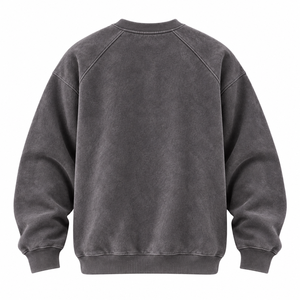 Custom Mineral Wash Crewneck <b>Sweatshirt</b> Oversized Charcoal <b>Grey</b> Heavyweight Raglan Fleece Pullover OEM Private Label Blimpex - Product Image 4