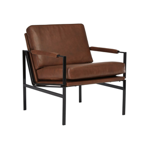 Sillón Vintage de Cuero Marrón con Asiento Acolchado, Reposabrazos Acolchados, Estructura de Metal Negro, Silla de Salón Moderna de Estilo Industrial - Product Image 4