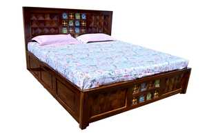 CIA Solid Wood King Size <b>Platform</b> Adjustable Storage <b>Bed</b> Hand Carved Traditional Design Rosewood with Geometric Panels - Product Image 4