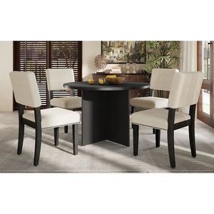 Moderno tavolo da pranzo nero 5 pezzi 4 sedie imbottite per appartamenti Studio piedistallo tavolo da cucina per piccoli posti - Product Image 2