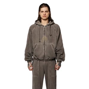 Vintage Wash 100% Cotton zipper Hoodie Streetwear Anti-Shrink & Anti-Wrinkle Sustainable Print Design cotton blended acid wash - Product Image 1