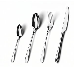 Ensemble de couverts modernes en acier inoxydable avec cuillère, fourchette et couteau, finition miroir haute brillance, résistant à la rouille, ustensiles de table pour mariage - Product Image 1