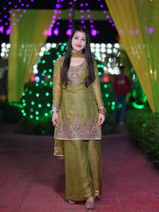 Two Tone Embroidered Palazzo Suit Set <b>Sequin</b> Decorative Kurta and Palazzo Dupatta Women Party Dress - Product Image 1