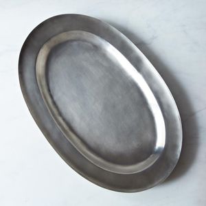 Handmade Pewter <b>Large</b> Oval <b>Serving</b> Platter Antique Finish Rustic Metal Tableware <b>Serving</b> Dish Elegant Vintage Style Carving <b>Tray</b> - Product Image 1