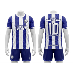 Ensemble short et maillot de football Crestline Industry pour homme, bleu, imprimé géométrique, sublimé, anti-transpiration, uniforme sportif - Product Image 2