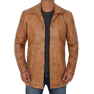 Gabardina Larga de Cuero Genuino para Hombre con Logotipo Personalizado, Proveedor Mayorista de Calidad Premium, Nuevo Diseño - Product Image 1
