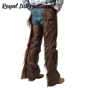 Chaparreras de Cuero Marrón Premium para Montar a Caballo, Estilo Vaquero, con Flecos, para Hombre, Protección Ecuestre, para Motocicleta - Product Image 1