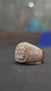 Unisex 18K <b>Gold</b> Filled Natural Stone Luxury <b>Cocktail</b> <b>Ring</b> Shield Shape Pave Setting Hiphop Style Everyday Wear - Product Image 1