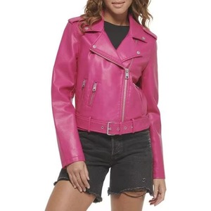 Blouson en cuir décontracté pour femme, coupe ajustée, en véritable peau de mouton, style motard, vêtement d'extérieur tendance streetwear - Product Image 1