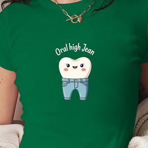 Tooth Jeans Oral High Jean Camiseta corta de moda para mujer - Product Image 1