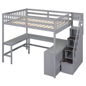 Letto a soppalco a grandezza naturale con scrivania a L e scaffali a tre livelli grigio - Set di mobili per bambini con scala contenitore integrata - Product Image 6