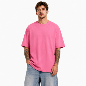 <b>Pink</b> Oversized Men's T-Shirt 100% Cotton Heavyweight Knitted Short Sleeve Crew Neck Solid Digital Blank Casual Streetwear - Product Image 1