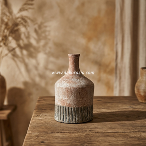 Jarrón de Cerámica Rústico Color Gris Oscuro Rojizo Terracota, con Cuello de Botella y Diseño Acanalado, para Mesa, Vaso para Plantas, Exportador Mayorista - Product Image 5