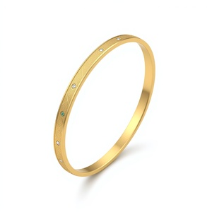 18K Solid Gold Yellow Gold Modern Minimal <b>Bangle</b> <b>Bracelet</b> with Diamond Accents GIA Certified Luxury Fine Jewelry for Women - Product Image 3