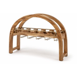 Support à Bouteilles et Verres en Bois d'Acacia Courbé à un Niveau - Rangement de Cuisine Artisanal Design Mid-Century Modern Vente en Gros d'Inde - Product Image 1