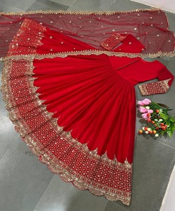 Vestido de diseñador con bordado de lentejuelas y dupatta 84861 ROJO, estilo étnico, largo hasta el suelo, ajuste holgado, secado rápido, para Diwali - Product Image 2