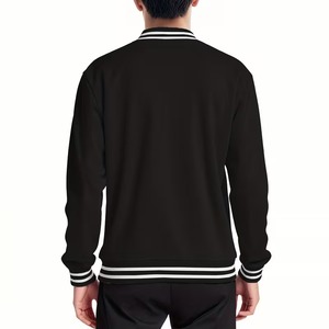Custom Plain Men's Black White Straps 100% Cotton Breathable Eco-Friendly High Street Varsity Baseball Letterman <b>Jacket</b> OEM - Product Image 6