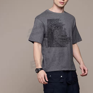 <b>Men's</b> Gray Short Sleeve V-Neck Casual T-<b>Shirt</b> 100% Cotton Breathable Plain Dyed Summer Wear - Product Image 5