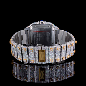 Montre Sport/Mode à Date Automatique avec Diamants Moissanite Glacés, Cadran à Chiffres Arabes au Design Unique, Boîtier et Bracelet en Acier Inoxydable, Mouvement Quartz ETA - Product Image 3