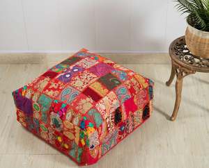 Housse de coussin carrée bohème en patchwork, brodée à la main, en coton, style indien, décoration intérieure - Product Image 2