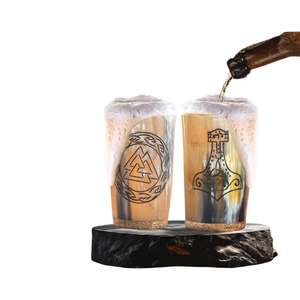 Tazas para Beber Hechas a Mano con Cuerno de Búfalo Ecológico, Simbología Vikinga Pulida, Diseño de Lobo, Tema Animal Rústico Natural, Artesanía para el Hogar - Product Image 4