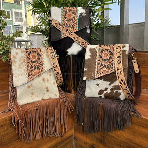 Western Hair on Genuine Leather Fringe Crossbody Bag Women Tooled Leather Concealed Carry Carved Leather Cowhide Purse - Product Image 4