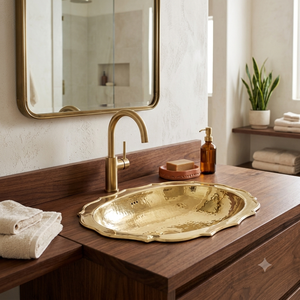 Lavabo de salle de bain ovale festonné en laiton avec bords ondulés décoratifs et finition dorée polie pour vanité de luxe, hôtels, spas, export - Product Image 3
