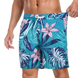 <b>Men</b> Tropical Swim <b>Trunks</b> Quick Dry Floral Beach Shorts Mid Length Resort Swimwear Elastic Waist OEM Custom - Product Image 2