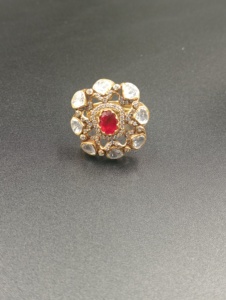 Amaira Jewels Floral Shape <b>Gold</b> Plated Silver Red Doublet Stone Classic <b>Cocktail</b> <b>Ring</b> for Women's Wedding Gift Model SM-702 - Product Image 1