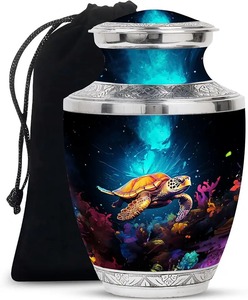 Urne funéraire en forme de tortue de mer noire pour cendres humaines, design corail océanique coloré, grande urne en aluminium de 200 cm³ avec sac gratuit - Product Image 5