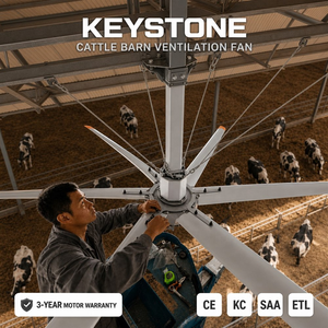 พัดลมเพดานขนาดใหญ่ Keystone HVLS สำหรับระบายอากาศในฟาร์มปศุสัตว์ เช่น โรงเรือนวัวนม - Product Image 1