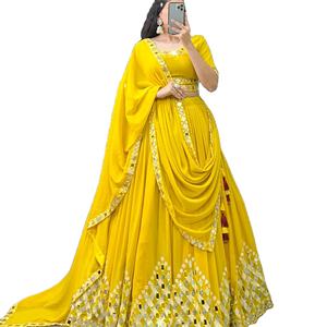 Dernier concepteur lourd Georgette séquence broderie vrai miroir travail Lehenga Choli - Product Image 1