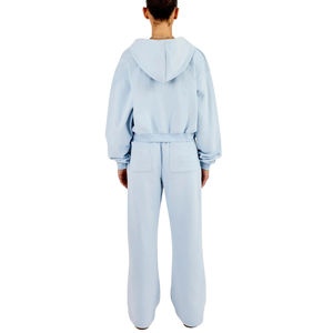 Womens Cropped Full <b>Zip</b> Hooded Tracksuit Set Relaxed Straight Leg <b>Trousers</b> Drawstring Waist Everyday Two Piece Athleisure Outfit - Product Image 2