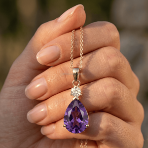 Colgante de Amatista Púrpura en Forma de Pera, Joyería Fina de Oro, Plata y Diamantes, Regalo Moderno y Lujoso para Mujer - Product Image 3