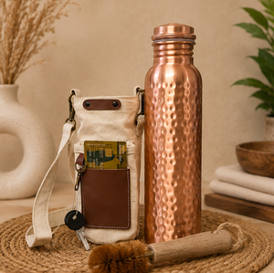 Hammered Textured Copper Hydration Vessel With <b>Brush</b> Eco-friendly Portable Multi-Use Home Use with Coaster Lids - Product Image 1