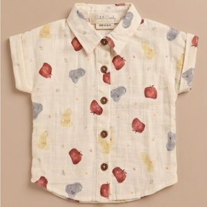 <b>Cot</b> & Candy Organic Muslin Jhabla <b>Set</b> Fruity Fun Oversized Shirt with Shorts Baby Boy's Summer Outfit 0-6 Months - Product Image 2