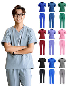 Ensemble de tenues médicales en spandex tricoté unisexe, col en V, extensible, pour infirmières, pantalon de jogging et haut, personnalisable pour hôpital - Product Image 3