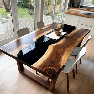 Mesa de Comedor Rectangular de Madera de Acacia Negra con Resina Epoxi - Resistente al Agua y Ecológica - Product Image 6