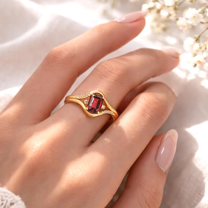 <b>Emerald</b> Cut Red Garnet <b>Ring</b> Split Shank January Birthstone <b>Ring</b> Natural Red Gemstone Statement <b>Ring</b> 925 Sterling <b>Silver</b> Gold - Product Image 6