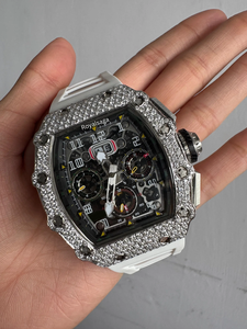 Montre personnalisée en moissanite pour homme, demi-sertie de diamants incolores, luxe, sport, affaires, bracelet en caoutchouc blanc, montre-bracelet hip-hop - Product Image 5