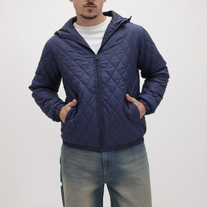 Chaqueta Acolchada con Capucha Azul Marino para Hombre, Cierre de Cremallera, Informal, Resistente al Viento, Material de Poliéster, para Otoño - Product Image 1