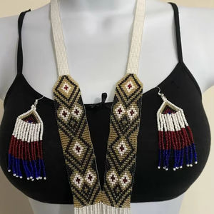 Collier Gerdan ukrainien vintage tendance | Tribal | Collier rouge et doré | Unique | Collier africain pour femme avec boucles d'oreilles, pour cadeau - Product Image 1