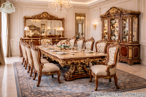 Meubles de salle à manger classiques inspirés du style baroque, finition or royal, table et chaises en bois pour 8 personnes, Sydney - Product Image 2