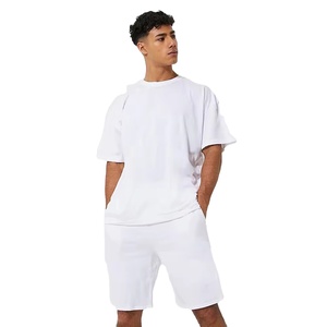 Men's Customized Logo Casual Summer Plus Size Two-Piece <b>Set</b> Breathable Quick Dry Comfortable 100% Cotton Short-Sleeved T-Shirts - Product Image 1