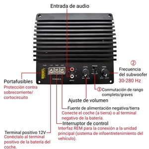 Placa Amplificadora para Coche de Alta Calidad de 12 V 80 W Clase <span class=keywords><strong>D</strong></span>, con Entrada de Audio de Aluminio y Ajuste para Subwoofer - Product Image 4