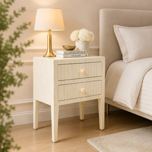 White Bone Inlay Modern Nightstand 2 <b>Drawer</b> Bedside Table Accent <b>Side</b> Table for Bedroom Living Room Apartment & Hotel - Product Image 2