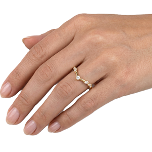 Bague de mariage minimaliste incurvée en or massif 14K 18K avec diamants de laboratoire marquise et ronds, cadeau romantique, bijoux de déclaration, vente en gros - Product Image 5