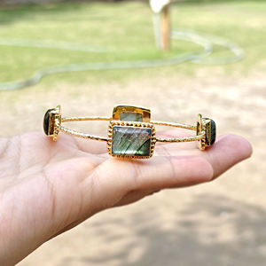 กำไลข้อมือหินลาบราดอไรต์สีน้ำเงินธรรมชาติ ชุบทอง 18k ทองเหลืองแท้ สไตล์โบโฮ ขายส่ง เครื่องประดับแฟชั่นสำหรับผู้หญิง - Product Image 5