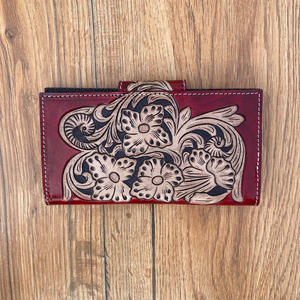 Nouveau véritable cuir repoussé à la main embrayages à deux volets femmes portefeuilles conçus vente chaude en cuir repoussé Unique élégant portefeuilles - Product Image 4