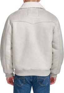 Blouson bomber en daim gris clair pour homme avec doublure en fausse fourrure, col rabattable, fermeture éclair, coupe-vent, manteau décontracté d'hiver - Product Image 2